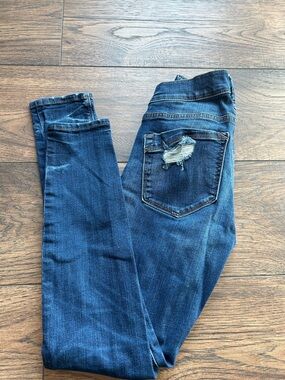 Express Dark Blue Skinny Jeans with Distressed Back Pocket